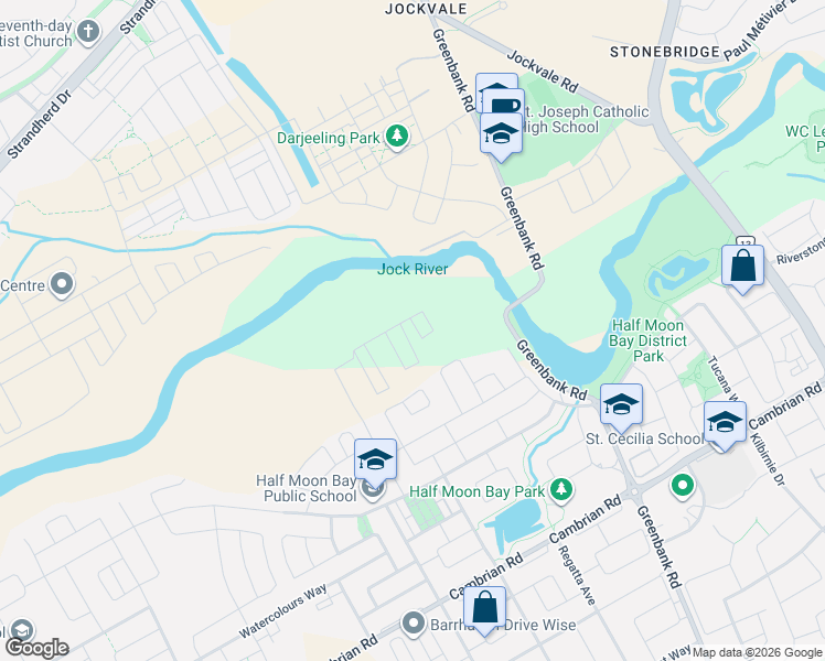 map of restaurants, bars, coffee shops, grocery stores, and more near 377 Bankside Way in Ottawa