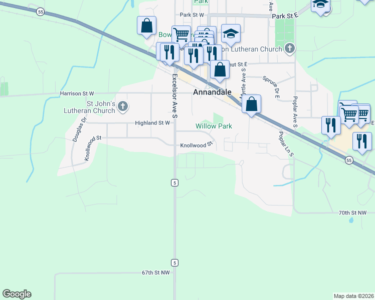 map of restaurants, bars, coffee shops, grocery stores, and more near 160 Knollwood Street in Annandale