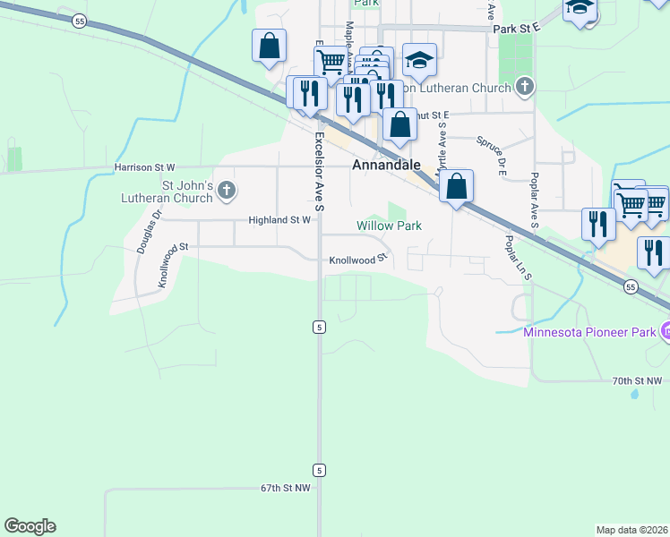 map of restaurants, bars, coffee shops, grocery stores, and more near 160 Knollwood Street in Annandale
