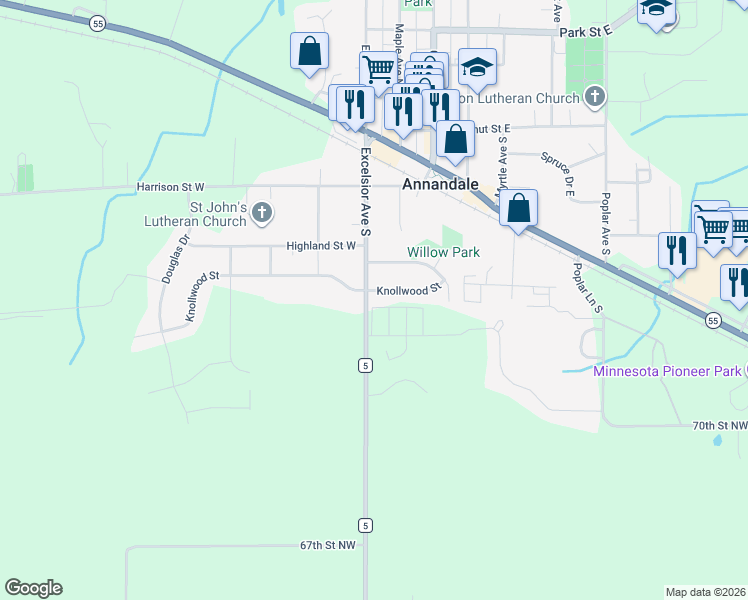 map of restaurants, bars, coffee shops, grocery stores, and more near 160 Knollwood Street in Annandale