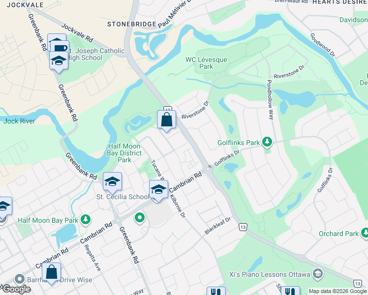 map of restaurants, bars, coffee shops, grocery stores, and more near 282 Espin Heights in Ottawa