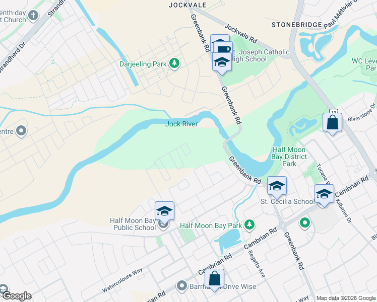 map of restaurants, bars, coffee shops, grocery stores, and more near 290 Bankside Way in Ottawa