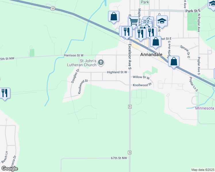 map of restaurants, bars, coffee shops, grocery stores, and more near 321 Knollwood Street in Annandale