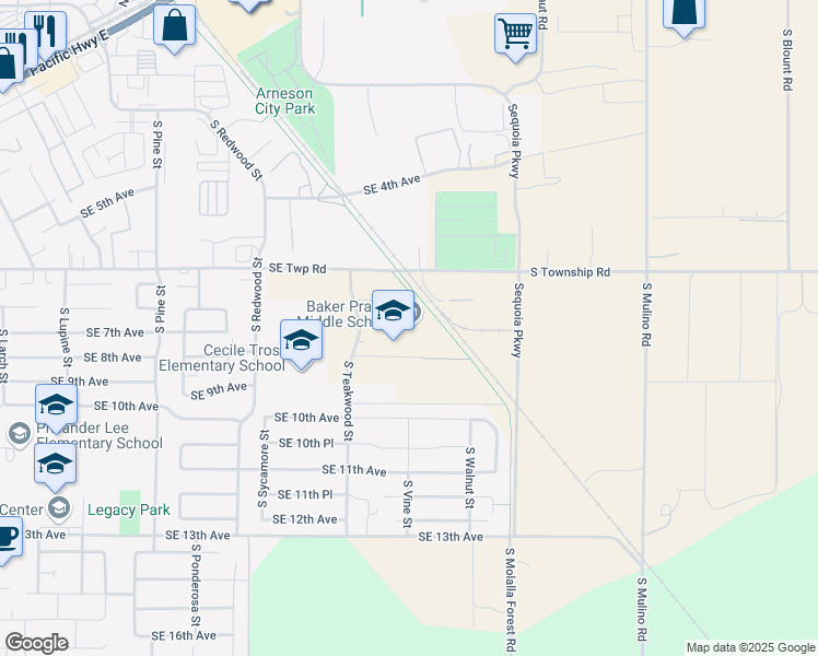 map of restaurants, bars, coffee shops, grocery stores, and more near 1859 South Township Road in Canby