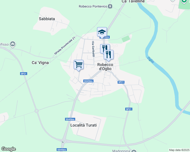 map of restaurants, bars, coffee shops, grocery stores, and more near 31 Via Cavour in Robecco D'oglio