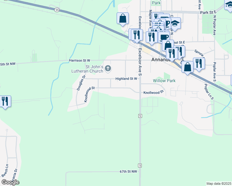 map of restaurants, bars, coffee shops, grocery stores, and more near 321 Knollwood Street in Annandale