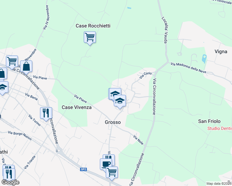map of restaurants, bars, coffee shops, grocery stores, and more near 22 Via Cittadella in Grosso