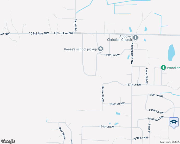 map of restaurants, bars, coffee shops, grocery stores, and more near 2297 158th Avenue Northwest in Andover