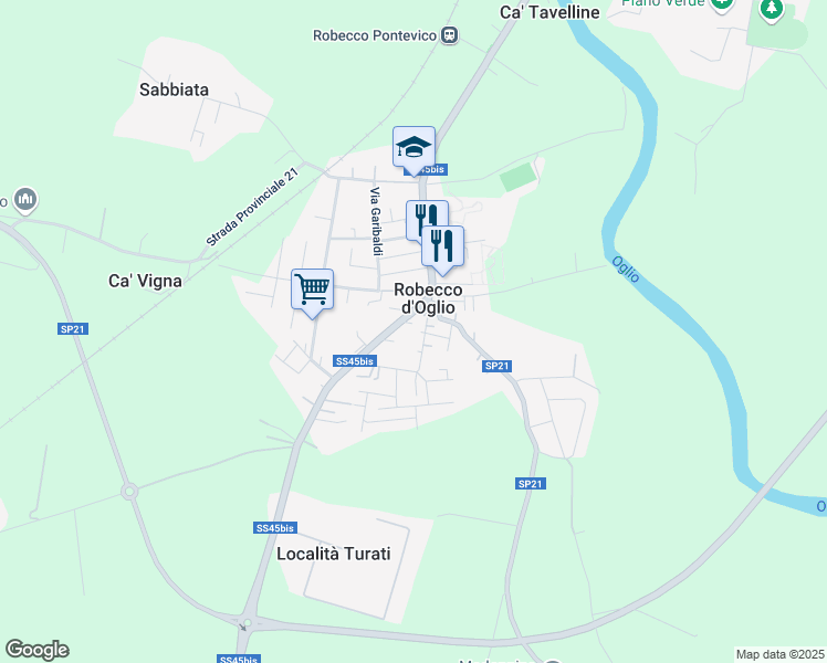 map of restaurants, bars, coffee shops, grocery stores, and more near 31 Via Cavour in Robecco D'oglio