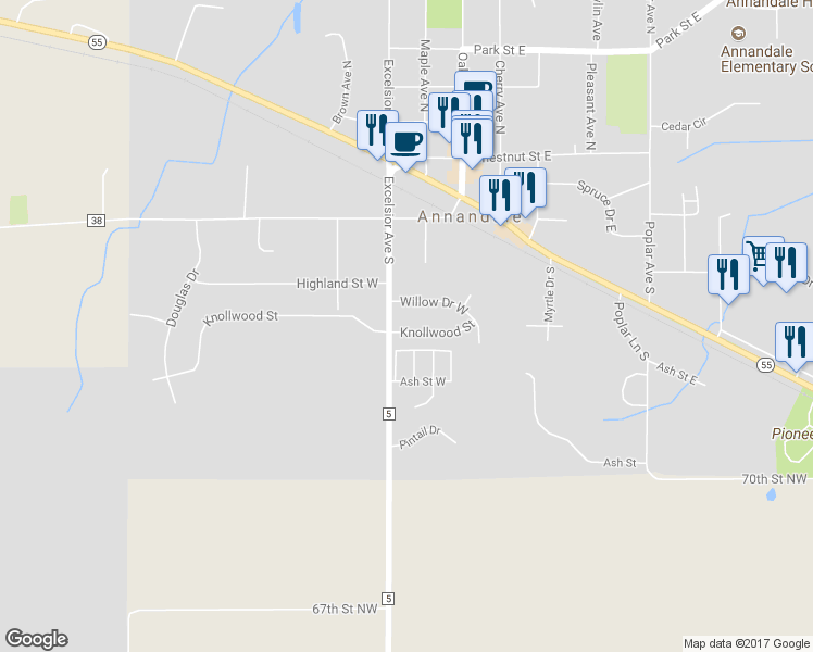 map of restaurants, bars, coffee shops, grocery stores, and more near 160 Knollwood Street in Annandale