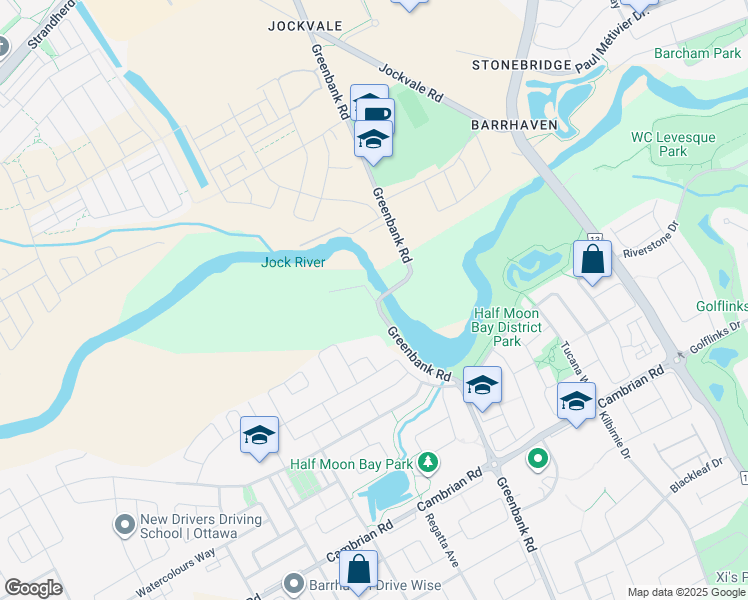 map of restaurants, bars, coffee shops, grocery stores, and more near 3432 Greenbank Road in Ottawa