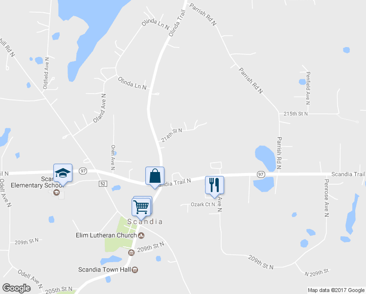 map of restaurants, bars, coffee shops, grocery stores, and more near 14909 214th Street North in Scandia