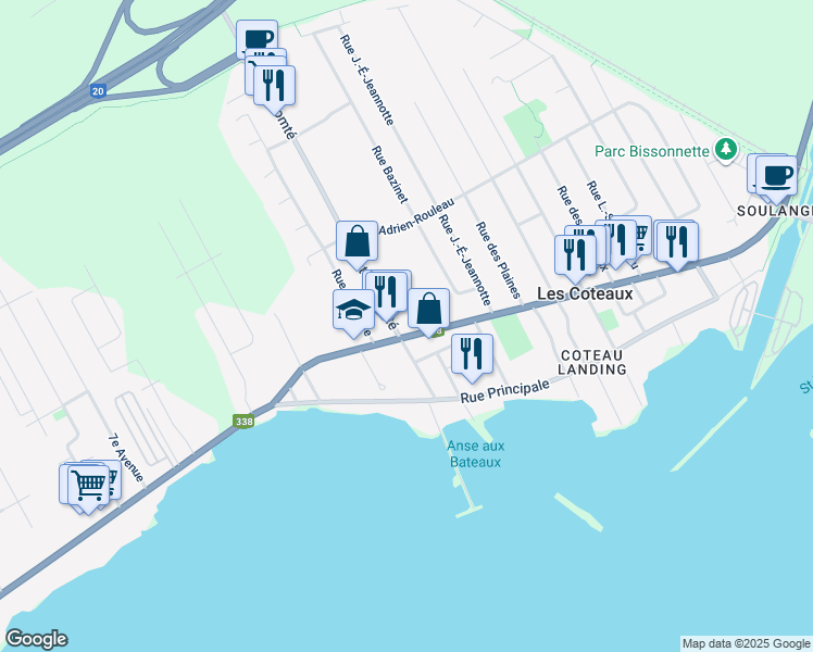 map of restaurants, bars, coffee shops, grocery stores, and more near 247 Québec 338 in Coteau-du-Lac