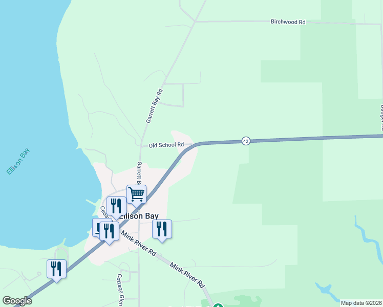 map of restaurants, bars, coffee shops, grocery stores, and more near 12084 Wisconsin 42 in Ellison Bay