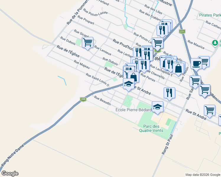 map of restaurants, bars, coffee shops, grocery stores, and more near 53 Rue Saint-Louis Ouest in Saint-Rémi