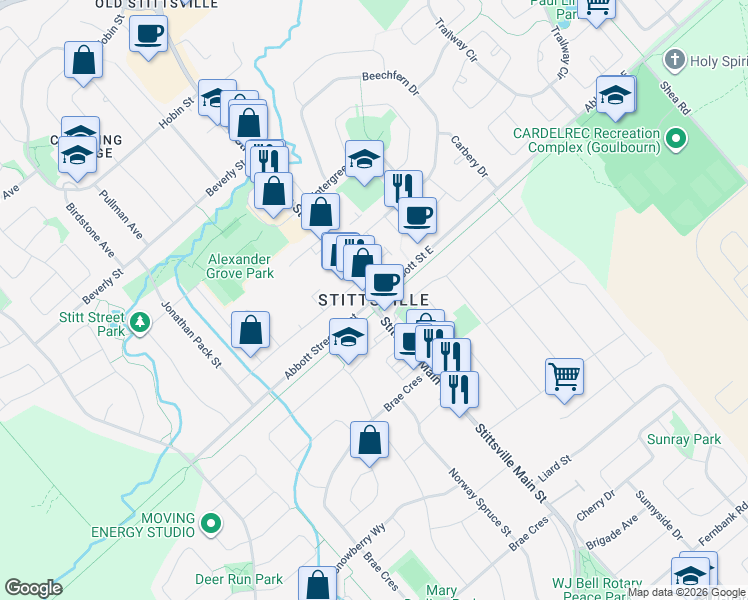 map of restaurants, bars, coffee shops, grocery stores, and more near in Ottawa