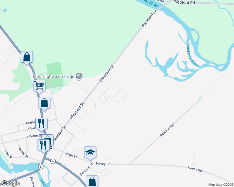 map of restaurants, bars, coffee shops, grocery stores, and more near 23 Knapp Avenue Exd in Milo