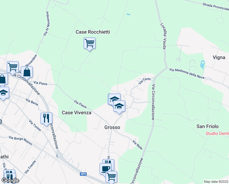 map of restaurants, bars, coffee shops, grocery stores, and more near 22 Via Cittadella in Grosso