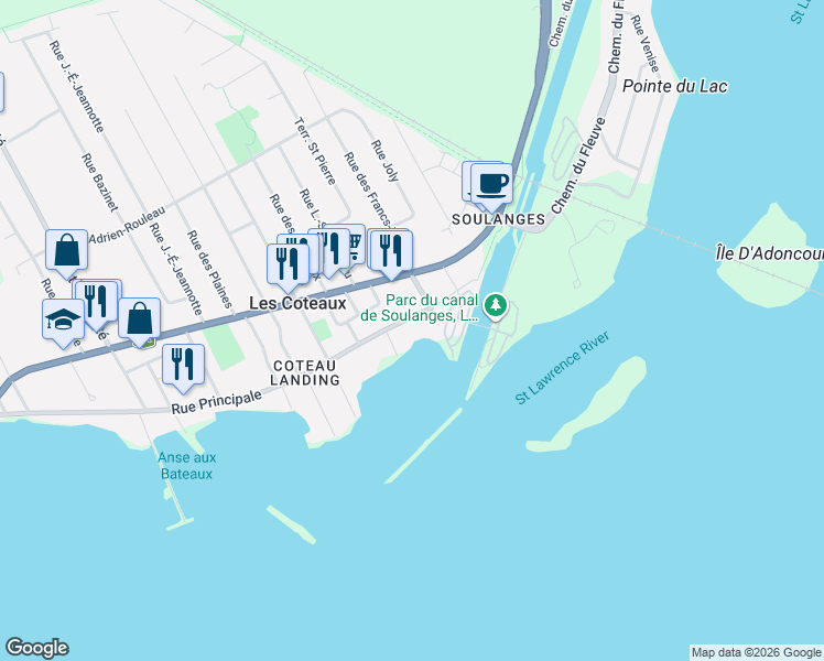 map of restaurants, bars, coffee shops, grocery stores, and more near 70 Rue Principale in Les Coteaux
