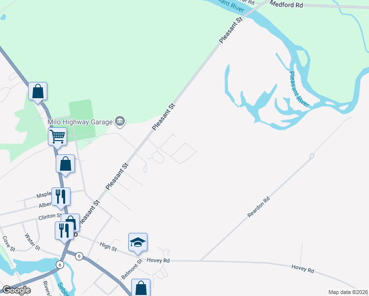 map of restaurants, bars, coffee shops, grocery stores, and more near 23 Knapp Avenue Exd in Milo