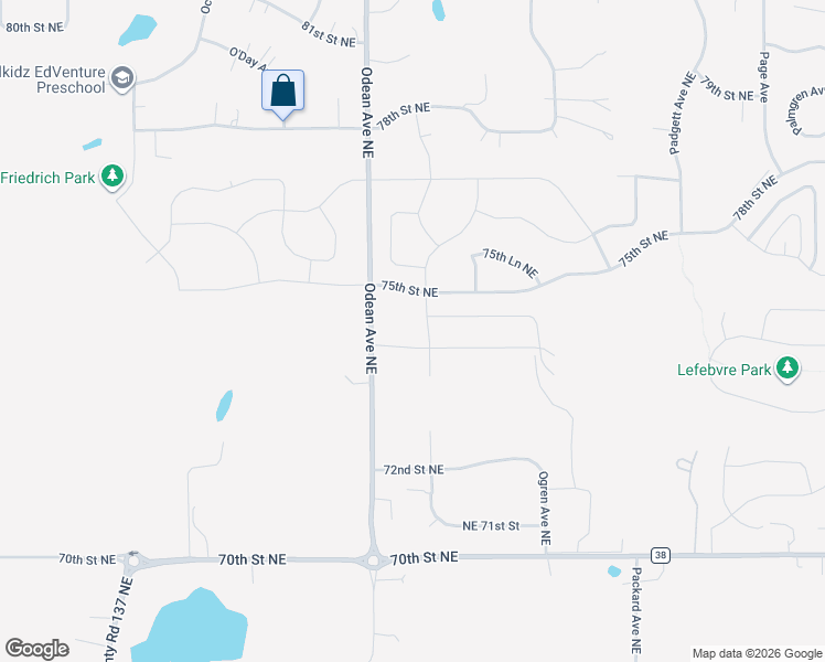 map of restaurants, bars, coffee shops, grocery stores, and more near 7460 Odean Avenue Northeast in Otsego