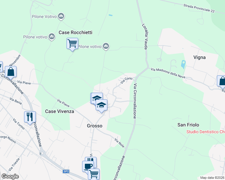 map of restaurants, bars, coffee shops, grocery stores, and more near 19 Via Corio in Grosso