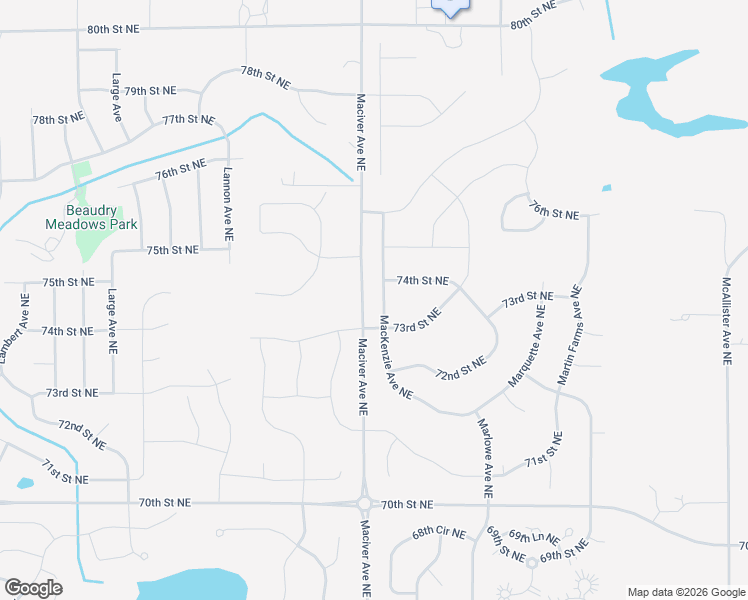 map of restaurants, bars, coffee shops, grocery stores, and more near 7318 Mackenzie Avenue Northeast in Otsego