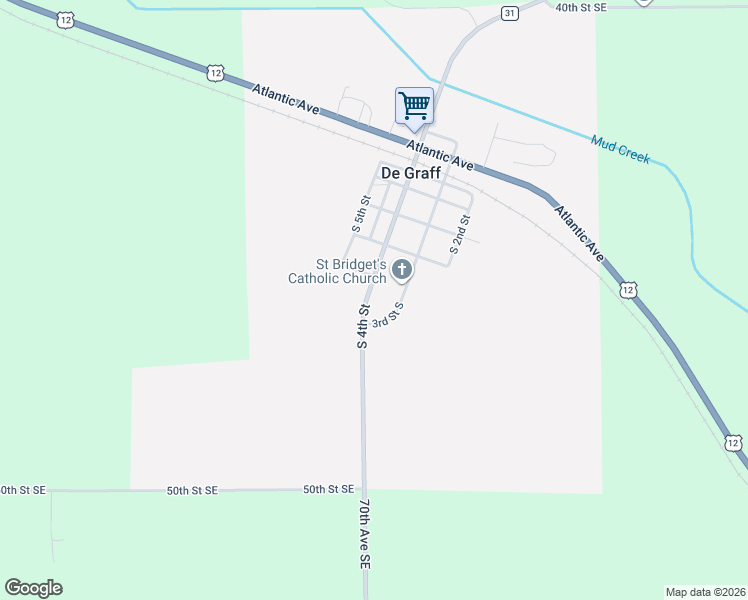 map of restaurants, bars, coffee shops, grocery stores, and more near South 4th Street in De Graff