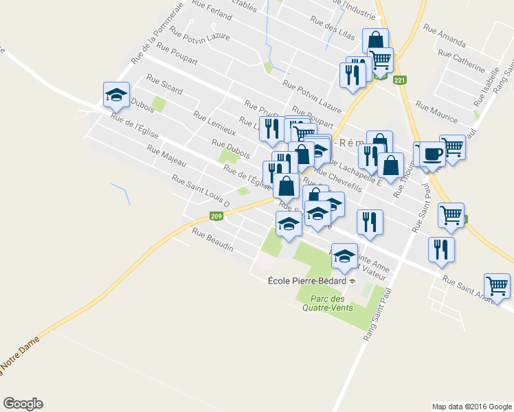 map of restaurants, bars, coffee shops, grocery stores, and more near 942 Rue Notre Dame in Saint-Rémi