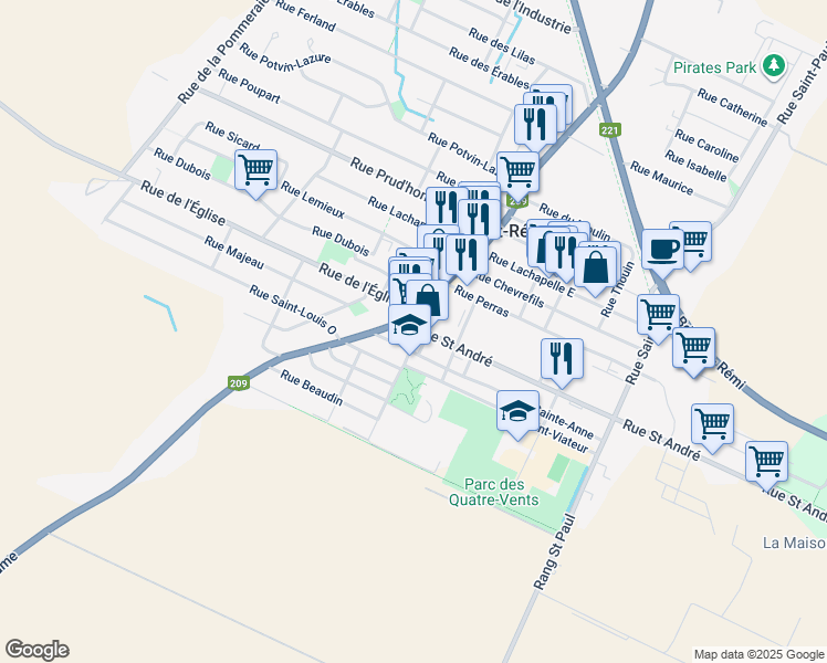 map of restaurants, bars, coffee shops, grocery stores, and more near 20 Rue Saint André in Saint-Rémi