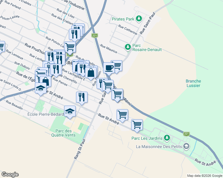 map of restaurants, bars, coffee shops, grocery stores, and more near 810 Rue Saint-Paul in Saint-Rémi