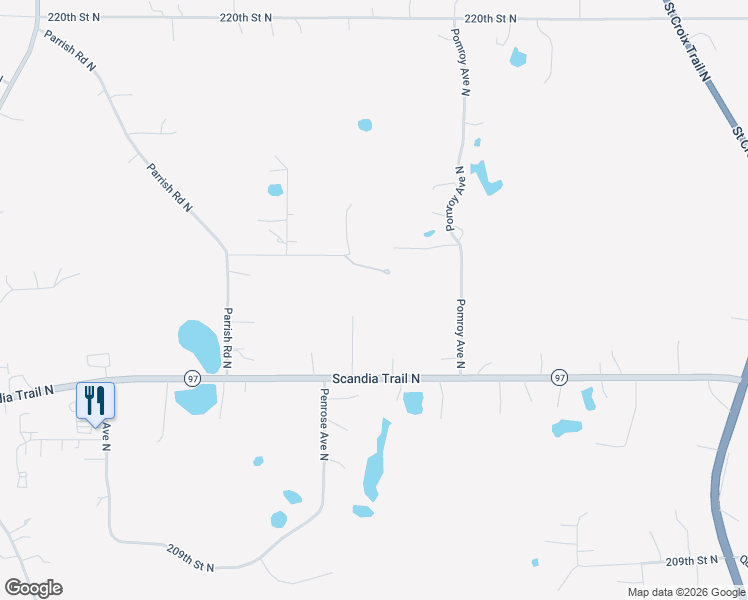map of restaurants, bars, coffee shops, grocery stores, and more near 15570 Scandia Trail North in Scandia