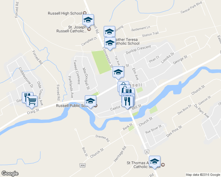 map of restaurants, bars, coffee shops, grocery stores, and more near 20 Craig Street in Russell