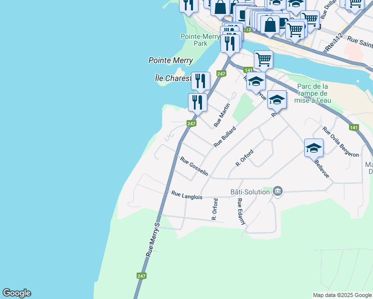 map of restaurants, bars, coffee shops, grocery stores, and more near 654 Rue Chalmers in Magog