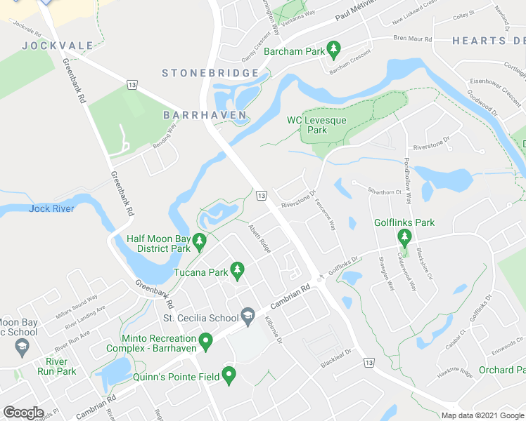 map of restaurants, bars, coffee shops, grocery stores, and more near 105 Abetti Ridge in Ottawa