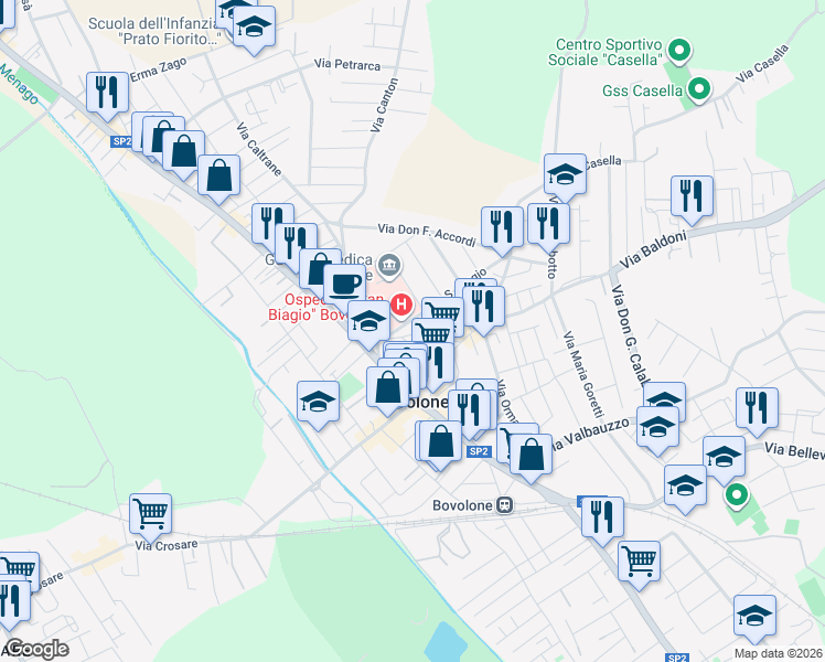 map of restaurants, bars, coffee shops, grocery stores, and more near 13 Via Trieste in Bovolone