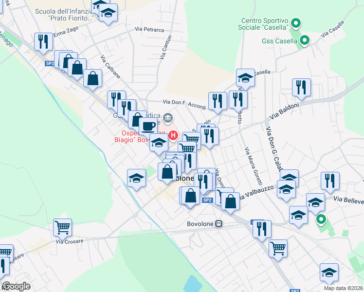 map of restaurants, bars, coffee shops, grocery stores, and more near 13 Via Trieste in Bovolone