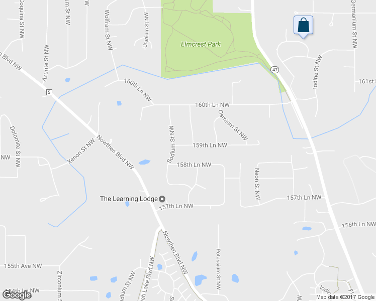 map of restaurants, bars, coffee shops, grocery stores, and more near 6060 159th Lane Northwest in Ramsey