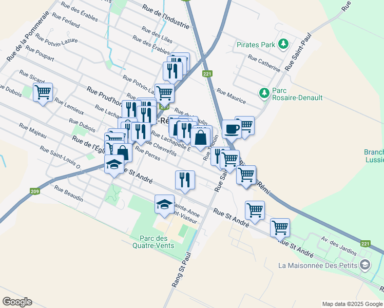 map of restaurants, bars, coffee shops, grocery stores, and more near 106 Rue Lachapelle Est in Saint-Rémi