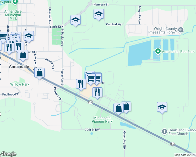 map of restaurants, bars, coffee shops, grocery stores, and more near 750 Norway Drive East in Annandale