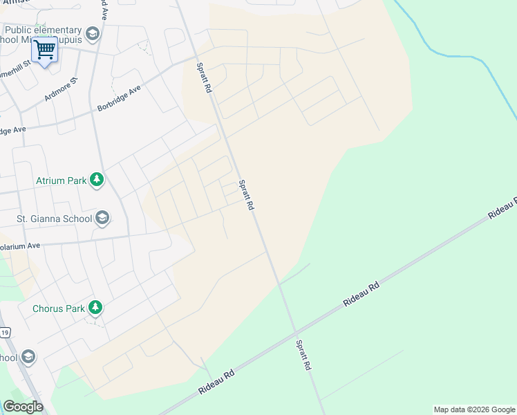 map of restaurants, bars, coffee shops, grocery stores, and more near 4825 Spratt Road in Ottawa