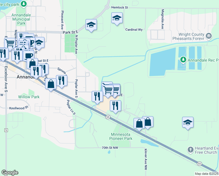 map of restaurants, bars, coffee shops, grocery stores, and more near 750 Norway Drive East in Annandale