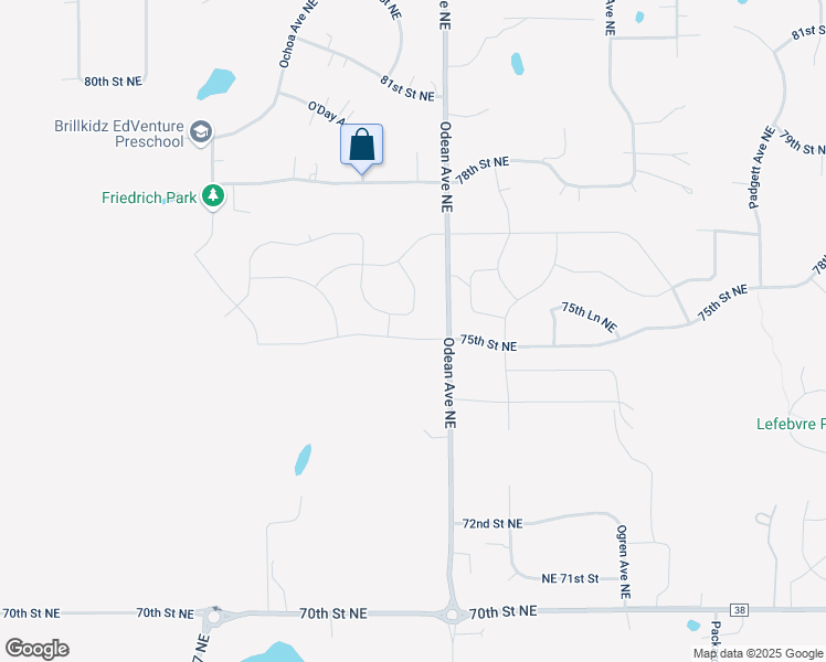 map of restaurants, bars, coffee shops, grocery stores, and more near 7555 Odean Avenue Northeast in Otsego