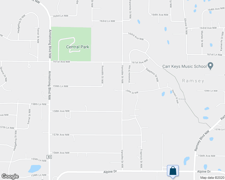map of restaurants, bars, coffee shops, grocery stores, and more near 15930 Variolite Street Northwest in Ramsey