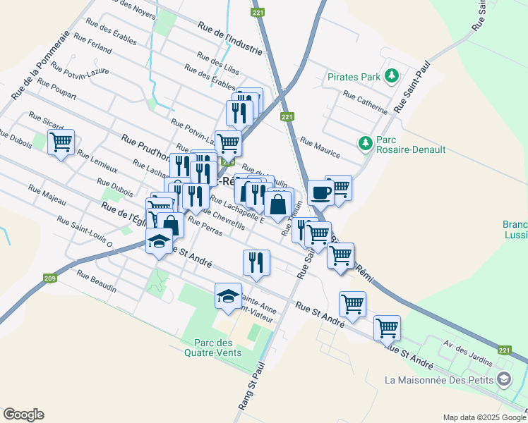 map of restaurants, bars, coffee shops, grocery stores, and more near 106 Rue Lachapelle Est in Saint-Rémi