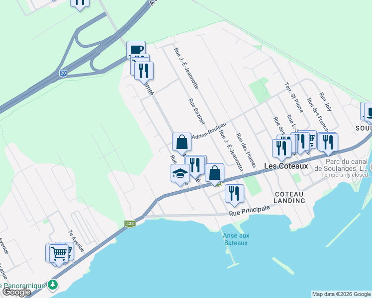 map of restaurants, bars, coffee shops, grocery stores, and more near 193 Montée du Comté in Les Coteaux