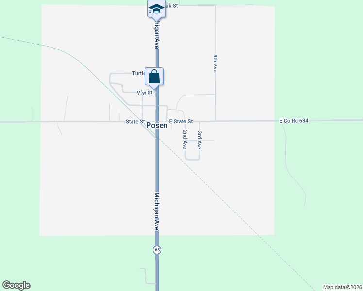 map of restaurants, bars, coffee shops, grocery stores, and more near 11260 2nd Avenue in Posen