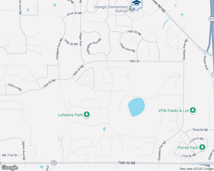 map of restaurants, bars, coffee shops, grocery stores, and more near 7616 Palmgren Avenue Northeast in Elk River