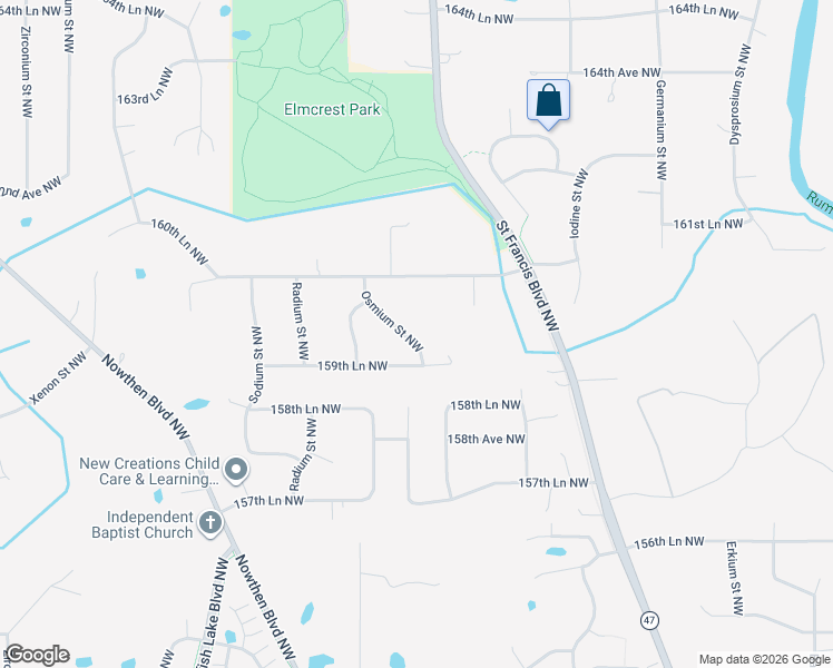 map of restaurants, bars, coffee shops, grocery stores, and more near 15941 Osmium Street Northwest in Ramsey