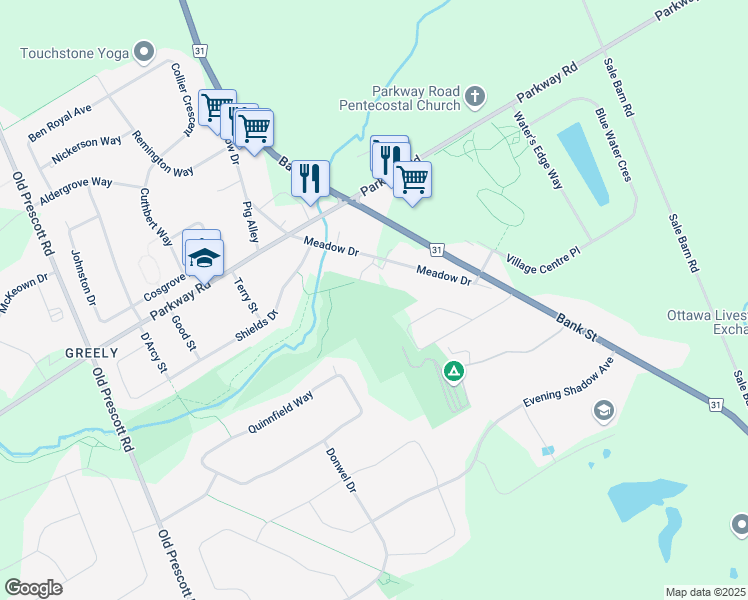 map of restaurants, bars, coffee shops, grocery stores, and more near 1448 Meadow Drive in Greely